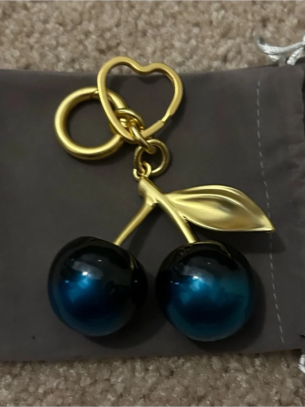 Gold Cherry Keychain with Blue Cherry Charms